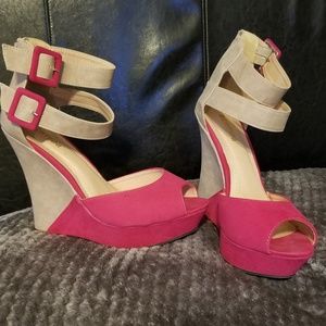 Pink and tan wedges